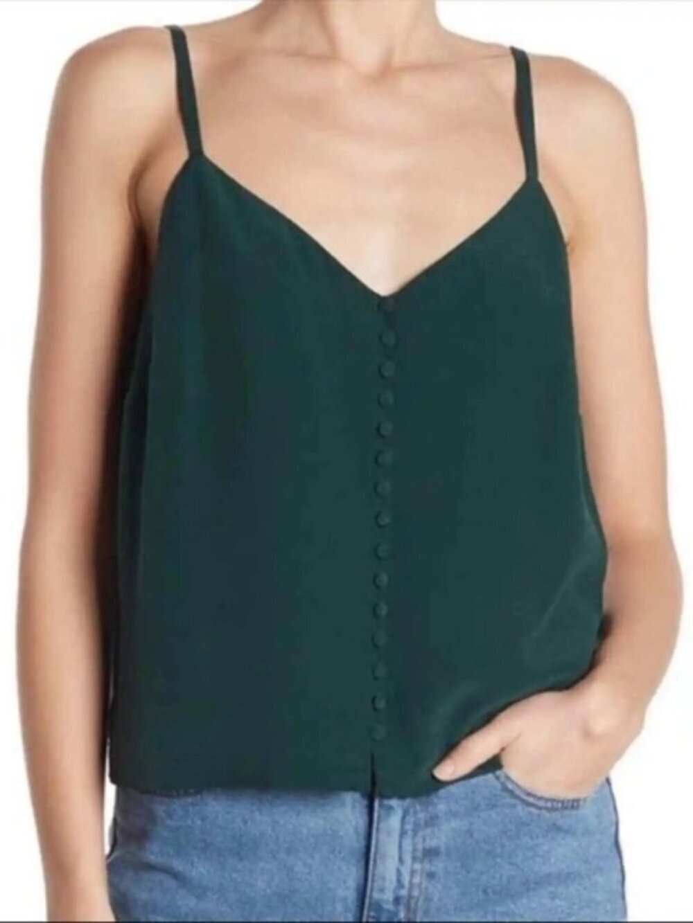 Madewell Dark Green Button-Front Satin Cami (24)